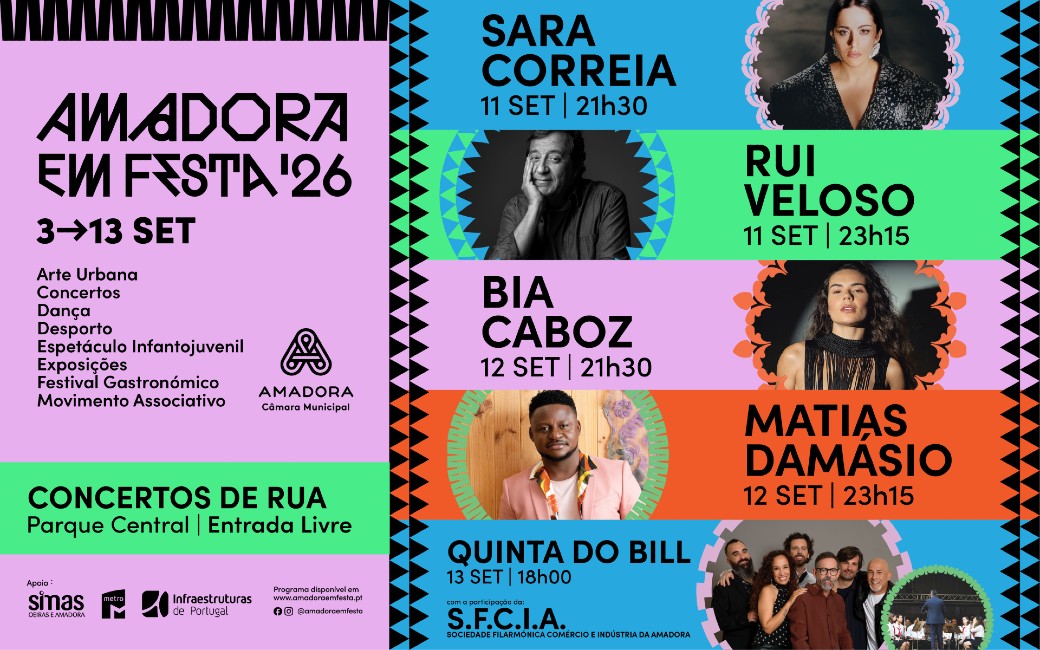 Concertos de rua gratuitos assinalam o 47.º aniversário do Município da Amadora